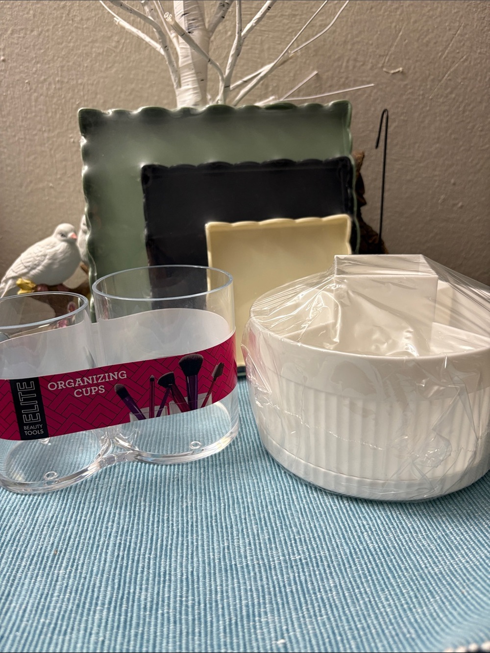 Clear Organizing Cups and White turning storage  Set - and Nesting trays